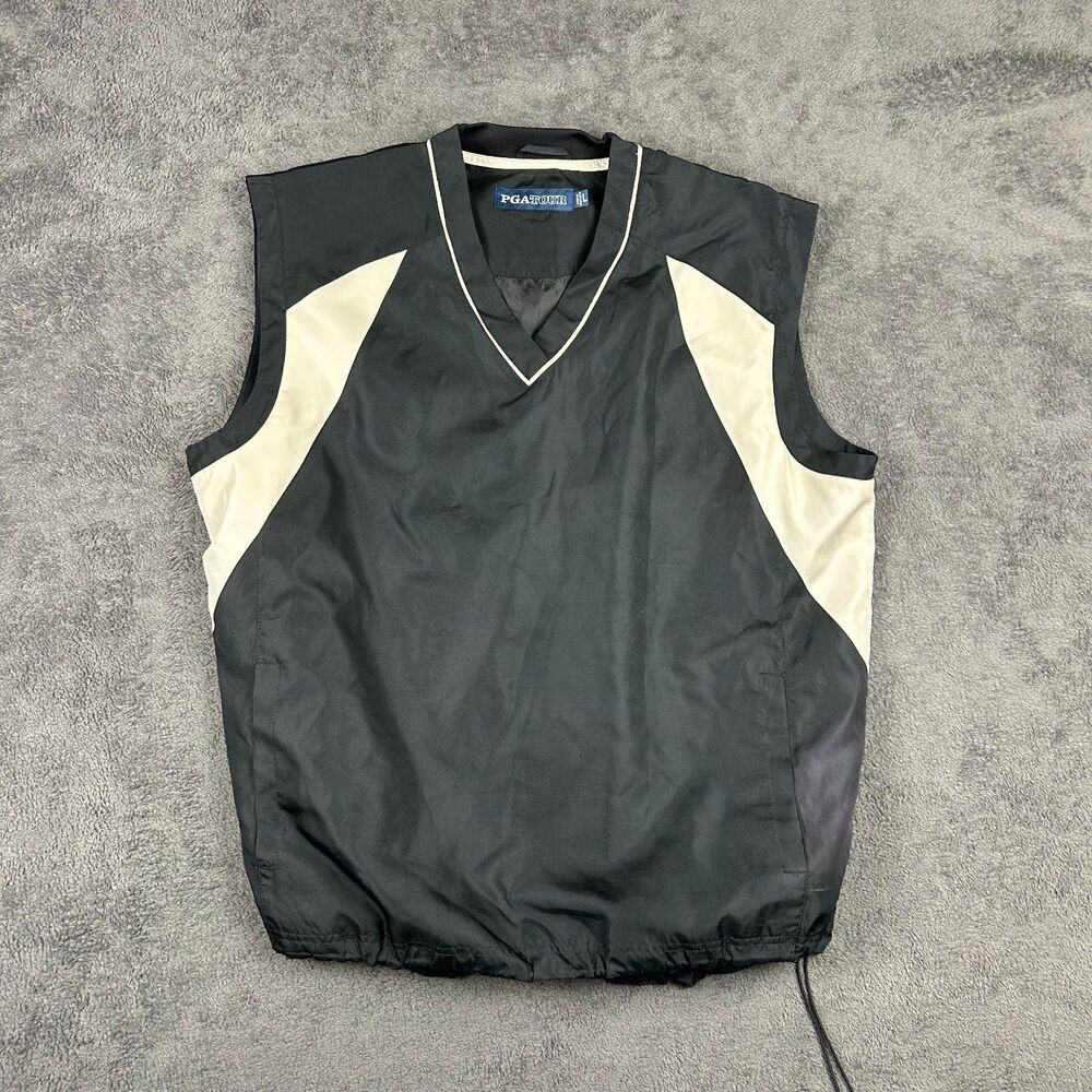 PGA Tour Golf Vest Men’s L Black Sleeveless Windbreaker Vintage Lightweight